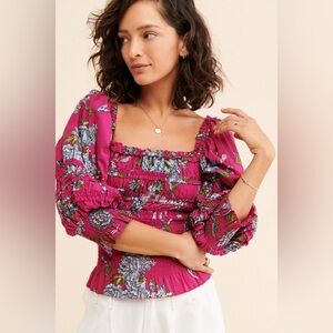 Love the Label smocked poplin blouse size m